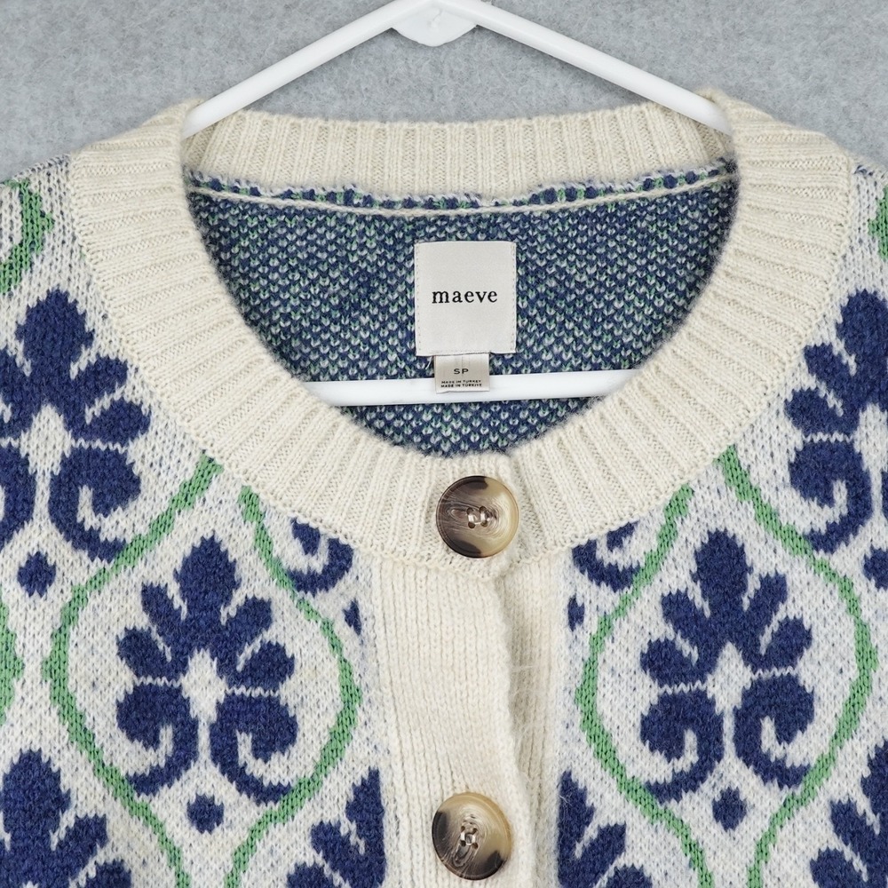 Anthropologie Maeve Cardigan Womens S Knit Floral Pop Graphic Intarsia Nordic - Picture 4 of 14